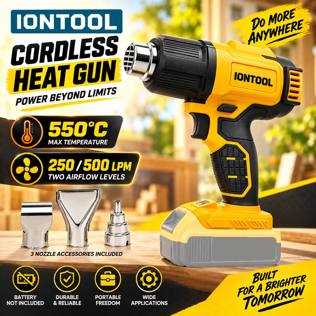 Cordless Heat Gun For Shrink Tubing - IONTOOL Żółty 550 ℃ Szybko nagrzewający